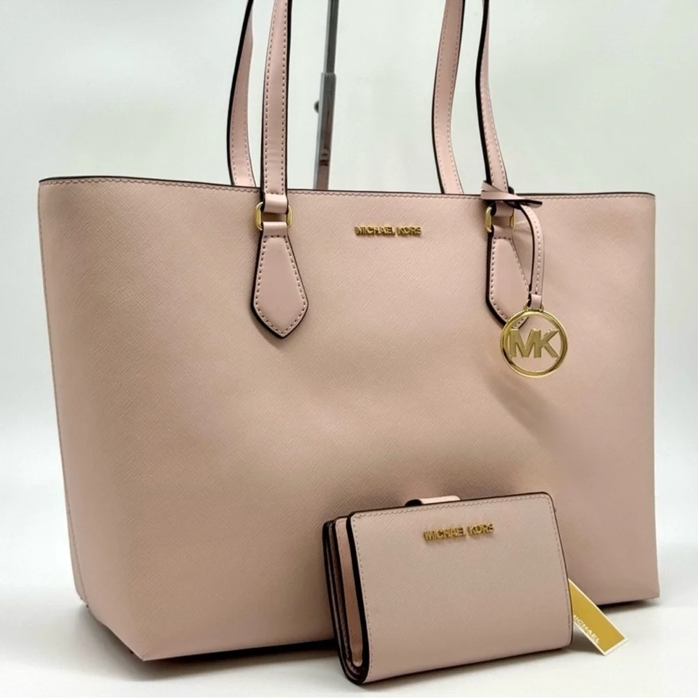 Michael Kors Sheila Large Logo Tote Bag & Matching Bifold Wallet Powder Blush